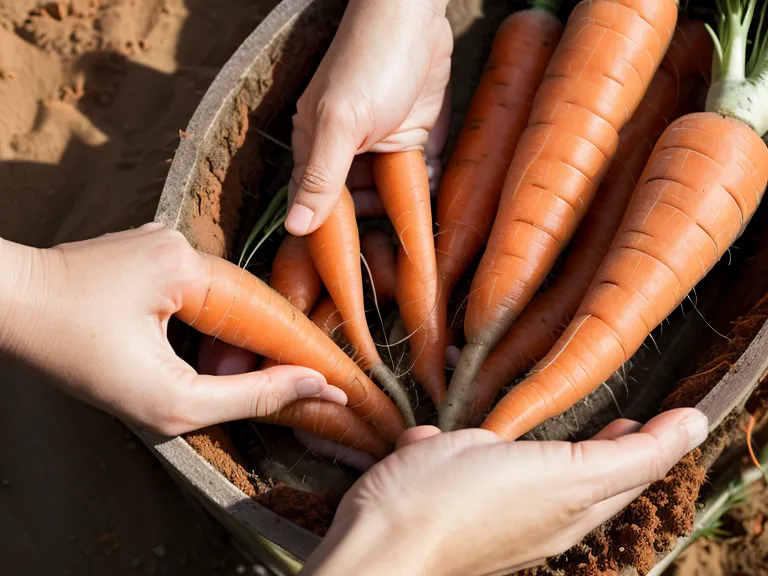 Main qui sort une carotte d'un bac de sable humide, méthode de conservation legumes-racines
