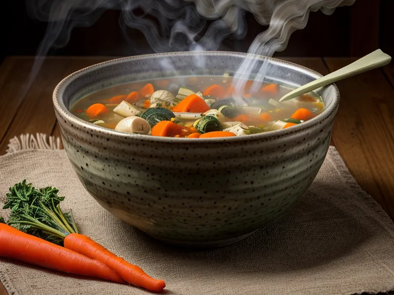Soupe fumante préparée avec des légumes du potager conservés tout l'hiver