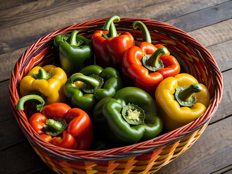 Un panier en osier rempli de poivrons colorés fraîchement récoltés dans le jardin.