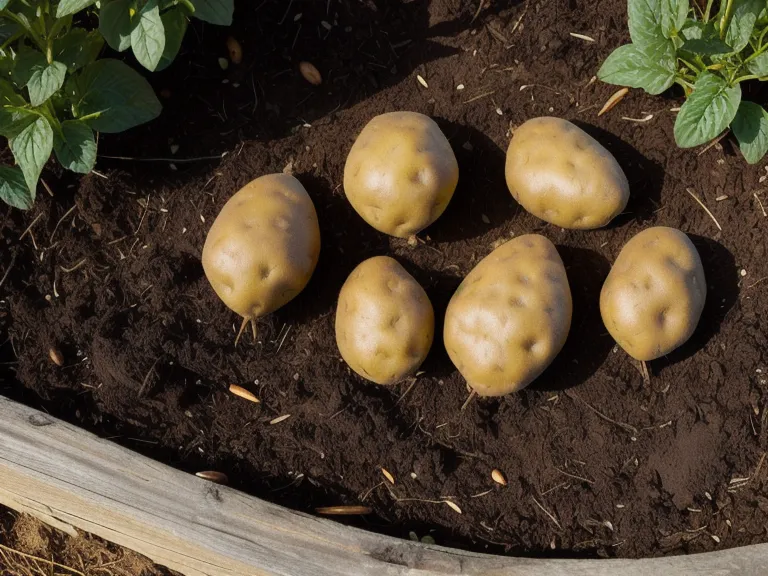 Plants de pommes de terre bien espacés sur une terre riche avant la mise en terre au potager productif