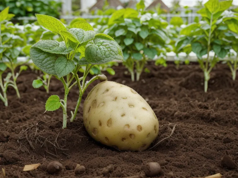 Plants de pommes de terre vigoureux perçant un paillis épais, méthode de culture de légumes sans buttage