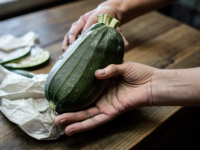 Ticket de caisse du supermarché posé à côté d'une courgette fade, symbole des économies d'un potager nourricier