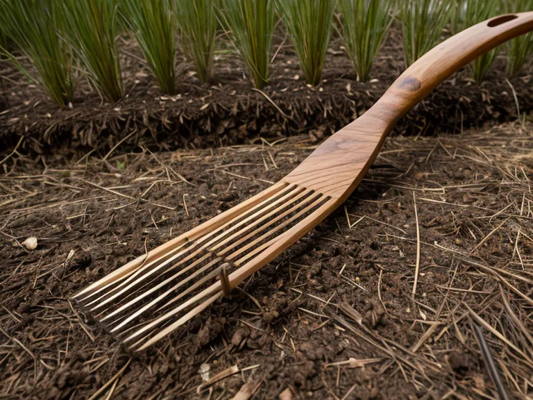 Sursemis et préparation du sol pour réparer un gazon sec au râteau en bois