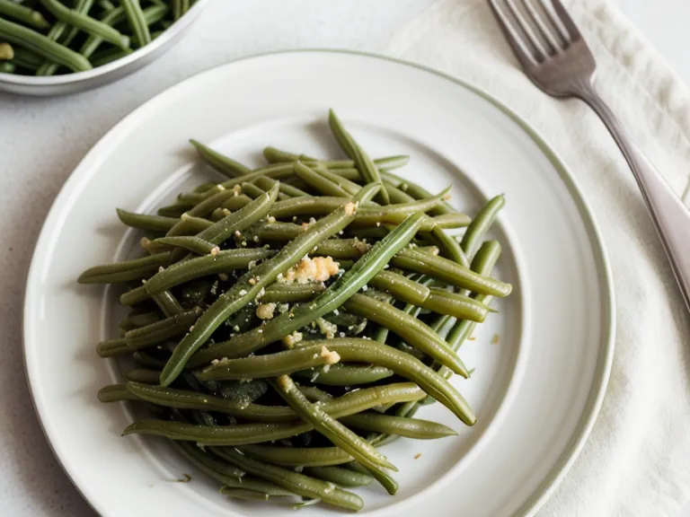 Assiette de haricots verts vapeur, à table après une récolte d'été généreuse au potager