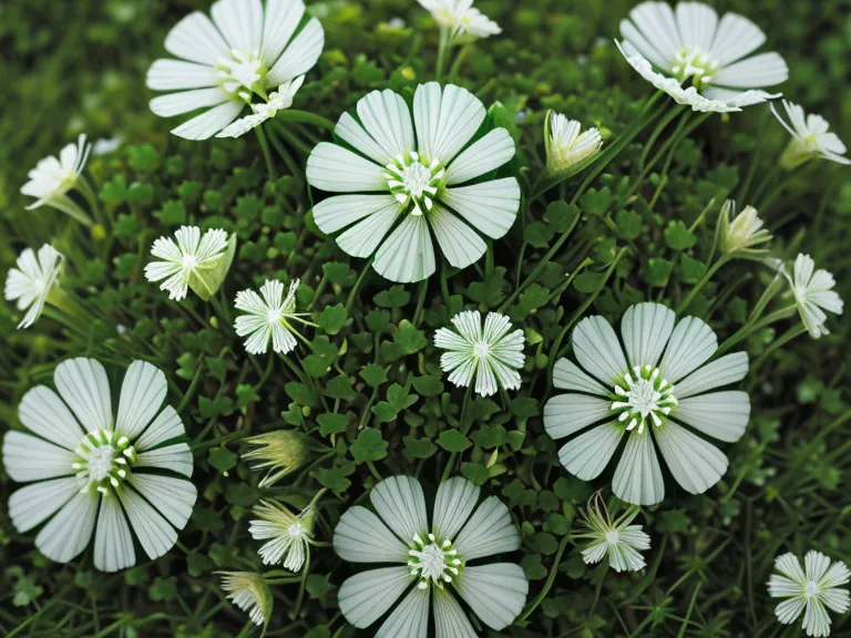 Détail d'une pelouse dense avec du trèfle blanc et des brins d'herbe, exemple de gazon ancien tolérant aux indésirables
