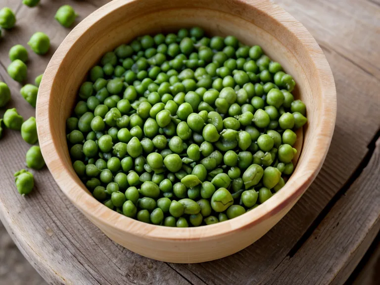 Graines de petits pois ronds et ridés présentées dans une cuillère en bois