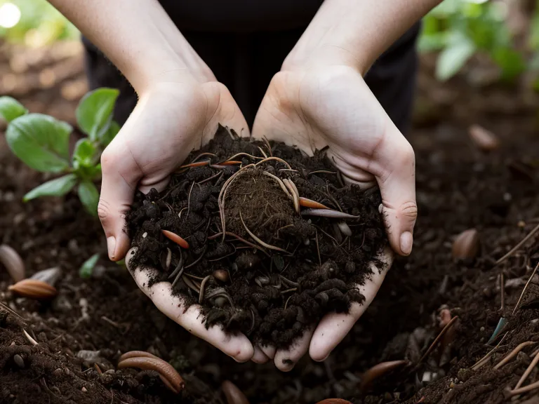 Poignée de compost mûr et sombre, prêt à devenir un amendement du sol naturel