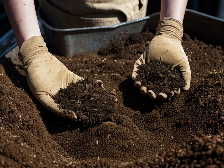 Mains mélangeant compost noir et sable de rivière, mélange clé pour semer des carottes en potager bio