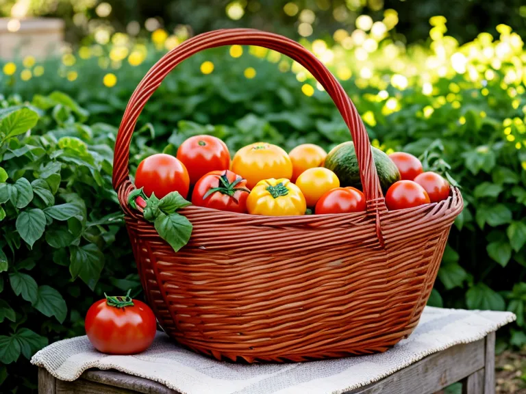 Panier de récolte d'un potager abondant cultivé en culture intensive sur petite surface